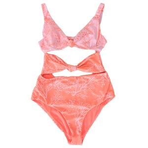 Milonga One Piece Cut Out Hot Pink Coral Print Swimsuit Bathingsuit Sz L Sexy